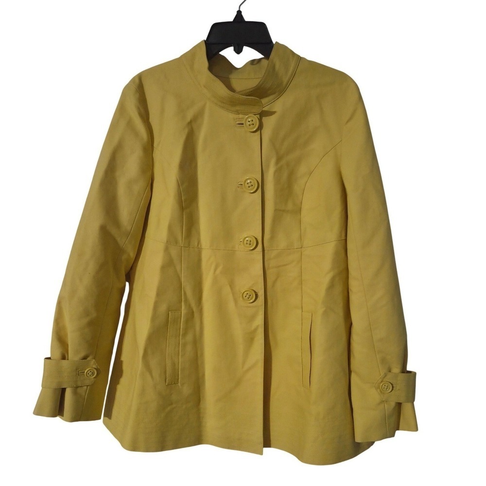 Talbots Anorak Trench Swing Yellow Cotton Blend Lined Jacket Size 10 - Picture 2 of 6
